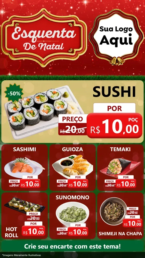 Modelo de Rede Social para Stories com o tema Esquenta de Natal para Comida japonesa