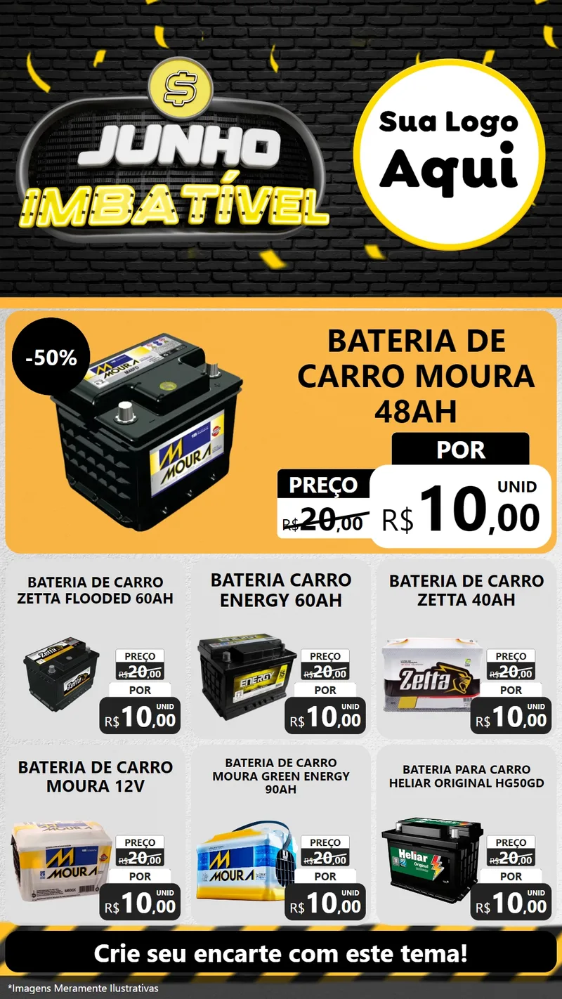Modelo de Rede Social para Stories com o tema Junho Imbatível para Baterias Elétricas