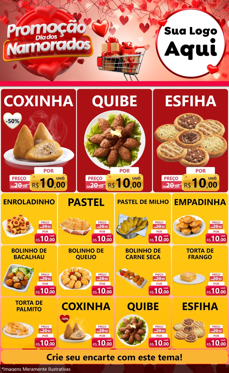 Modelo de Encarte para Encarte Grande com o tema Promoção Dia dos Namorados para Salgadaria
