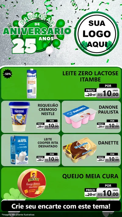 Modelo de TV para TV Vertical com o tema Promoção de Aniversário - 25 Anos para Frios e Laticínios