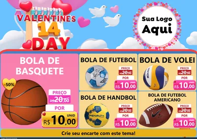 Modelo de Encarte para Encarte A4 Horizontal com o tema Valentine's Day para Artigos Esportivos