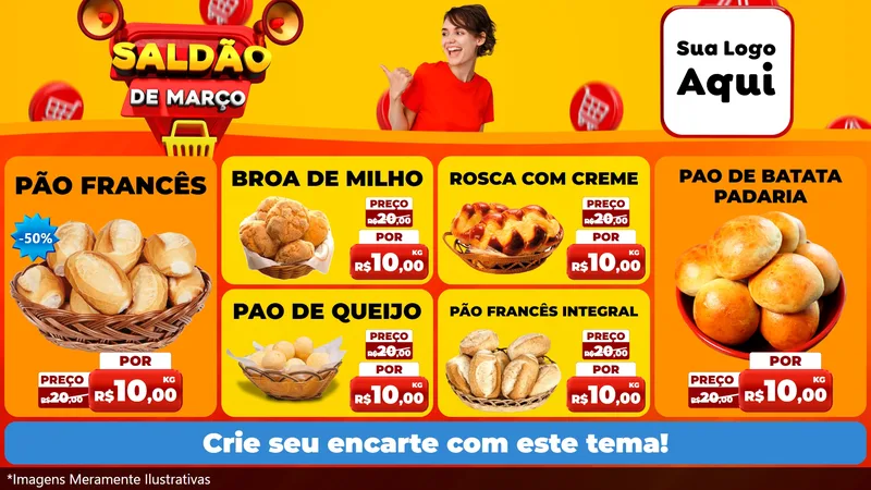 Modelo de TV para TV Horizontal com o tema Saldão de Março para Padaria