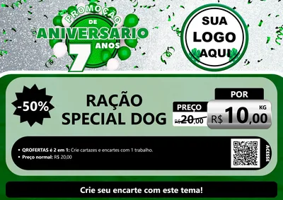 Modelo de Cartaz para Cartaz A4 Horizontal com o tema Promoção de Aniversário - 7 Anos para Pet Shop
