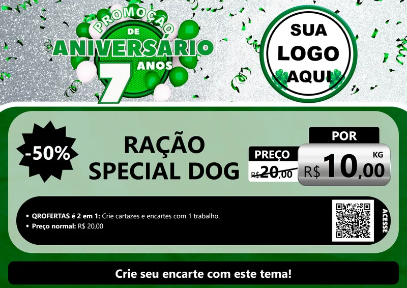 Modelo de Cartaz para Cartaz A4 Horizontal com o tema Promoção de Aniversário - 7 Anos para Pet Shop