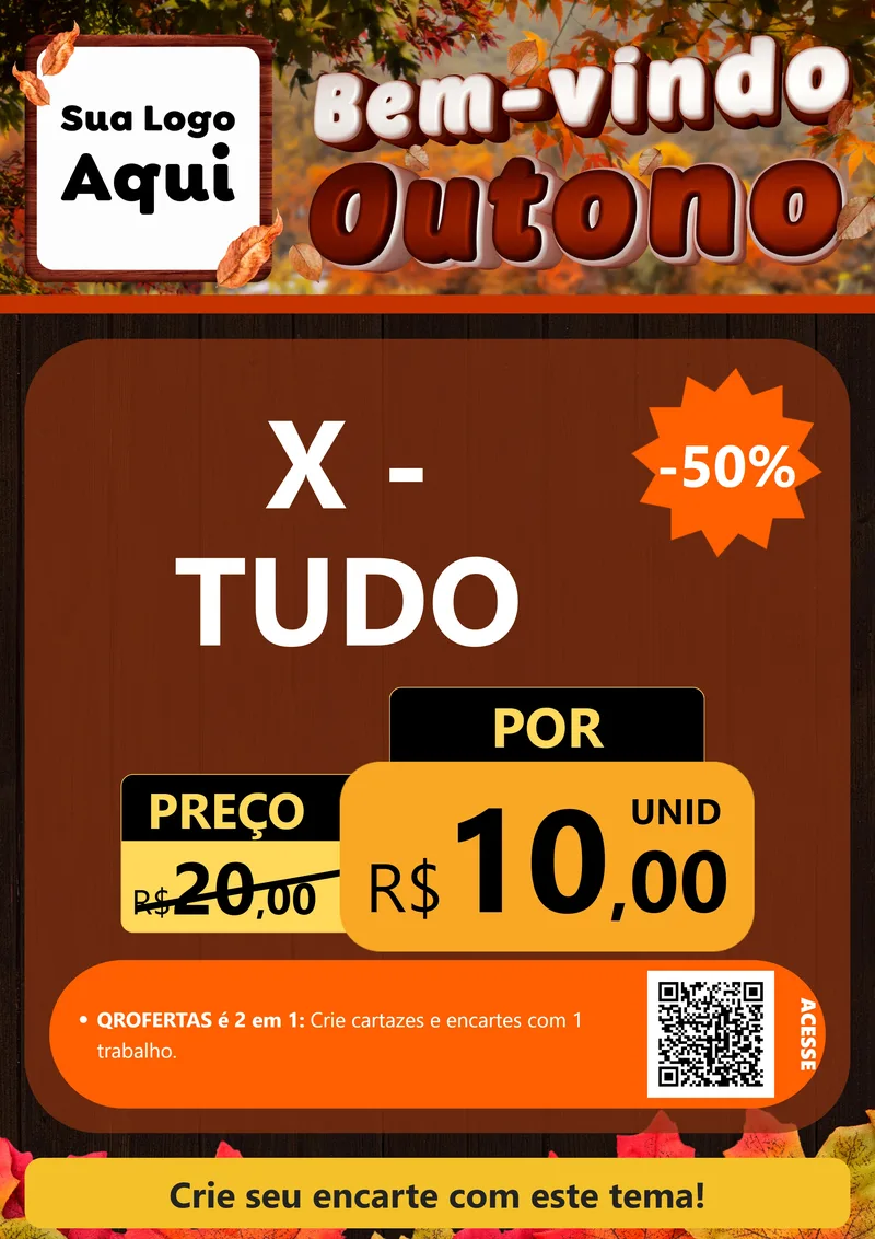 Modelo de Cartaz para Cartaz A4 Vertical com o tema Bem-vindo Outono para Hamburgueria
