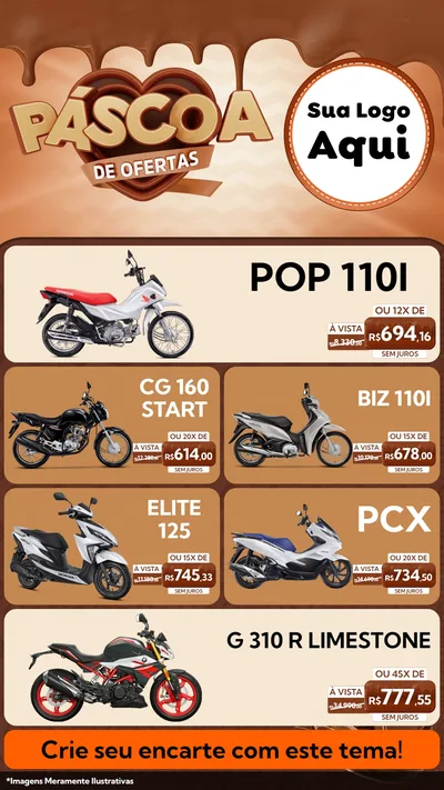 Modelo de TV para TV Vertical com o tema Páscoa de Ofertas para Concessionaria de Motos