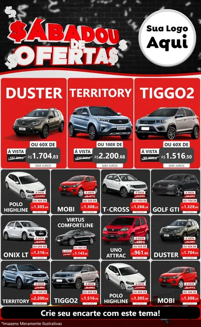 Modelo de Encarte para Encarte Grande com o tema Sabadou de Ofertas para Concessionaria de Carros