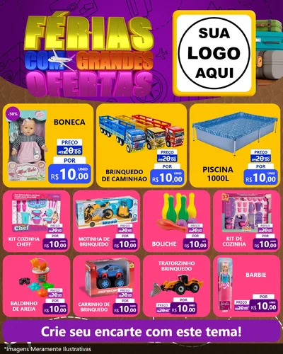Modelo de Rede Social para Feed Instagram com o tema Férias com Grandes Ofertas para Brinquedos