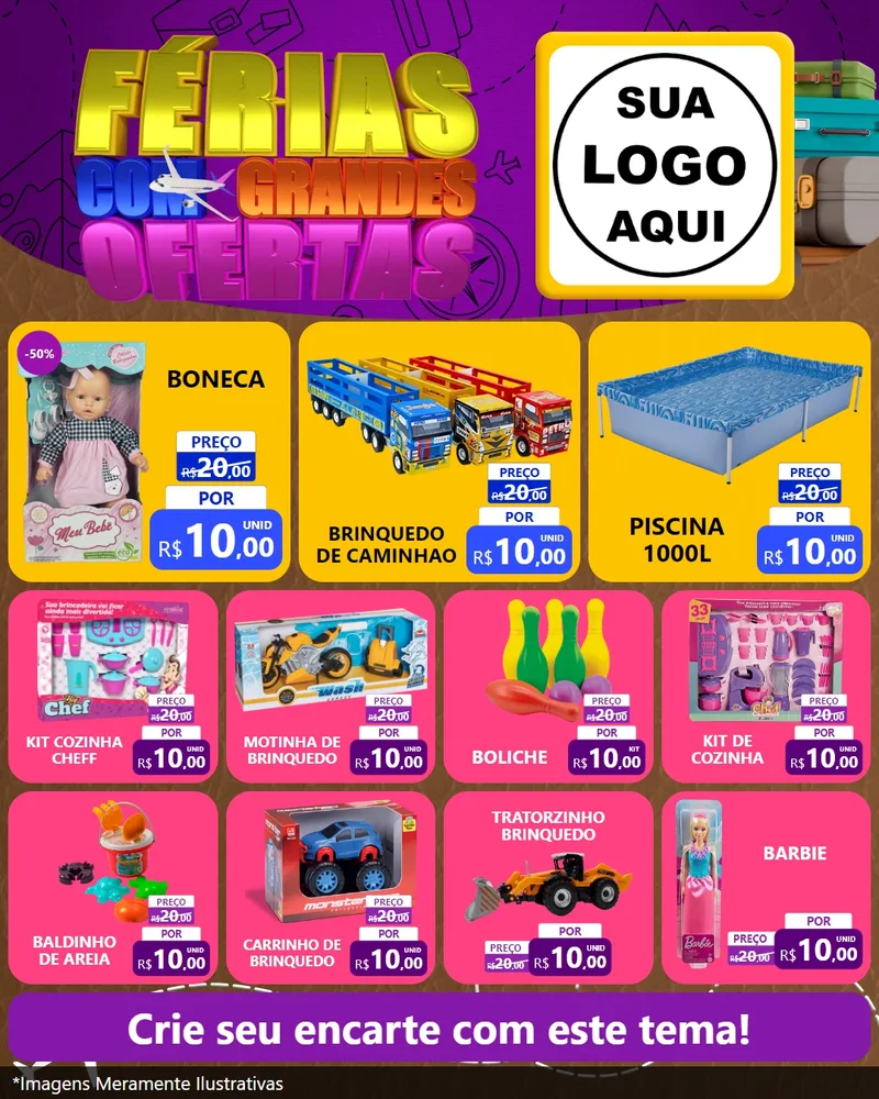 Modelo de Rede Social para Feed Instagram com o tema Férias com Grandes Ofertas para Brinquedos