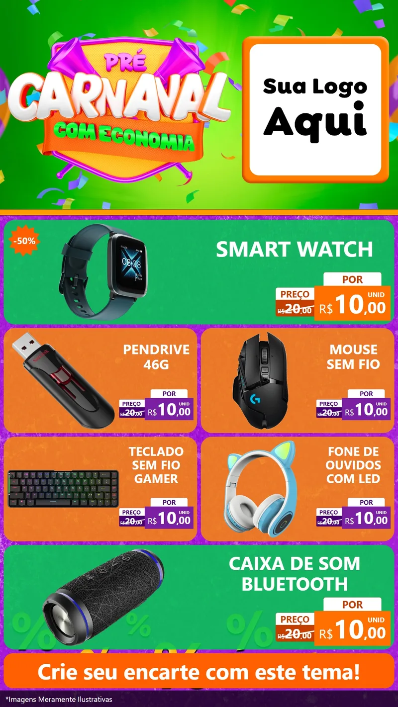 Modelo de TV para TV Vertical com o tema Pré-Carnaval Com Economia para Informática