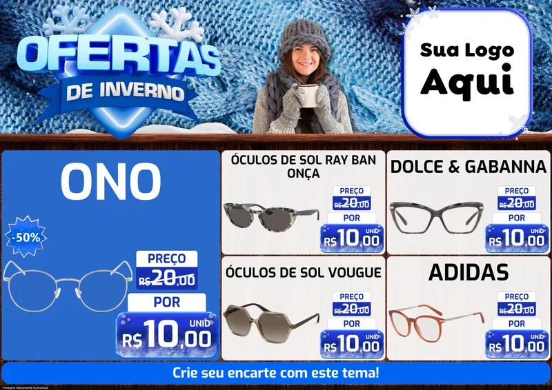 Modelo de Encarte para Encarte A4 Horizontal com o tema Ofertas de Inverno para Óticas