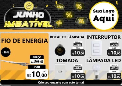 Modelo de Encarte para Encarte A4 Horizontal com o tema Junho Imbatível para Materiais Elétricos