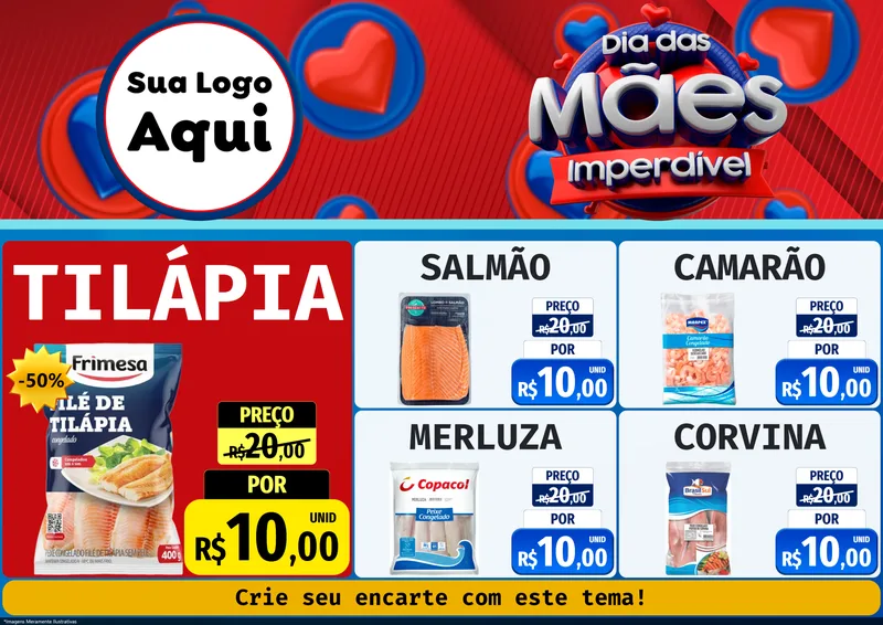 Modelo de Encarte para Encarte A4 Horizontal com o tema Dia Das Mães Imperdível para Peixaria