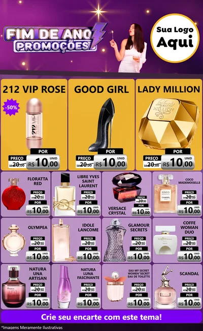 Modelo de Encarte para Encarte Grande com o tema Fim de Ano Promoções para Perfumes