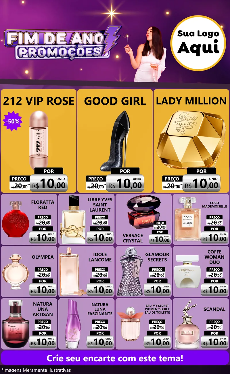 Modelo de Encarte para Encarte Grande com o tema Fim de Ano Promoções para Perfumes