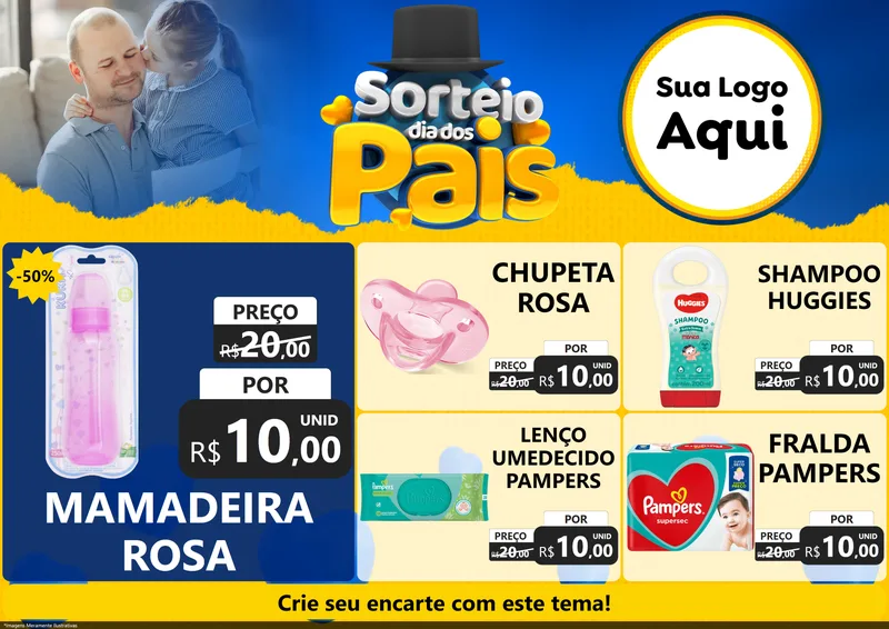 Modelo de Encarte para Encarte A4 Horizontal com o tema Sorteio Dia Dos Pais para Bebês