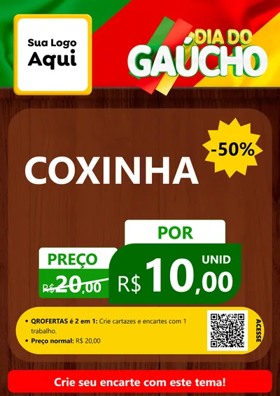 Modelo de Cartaz para Cartaz A4 Vertical com o tema Dia do Gaúcho para Salgadaria