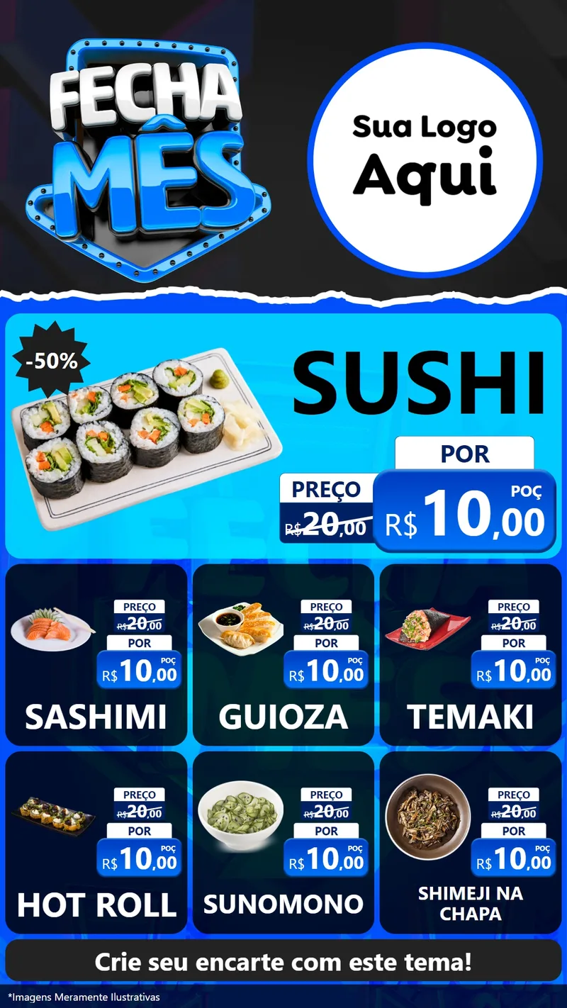 Modelo de Rede Social para Stories com o tema Fecha Mês para Comida japonesa