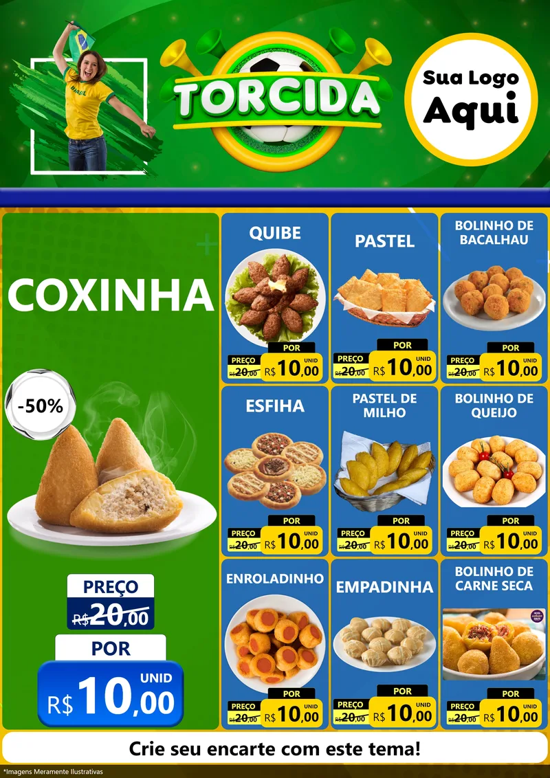 Modelo de Encarte para Encarte A4 Vertical com o tema Torcida para Salgadaria