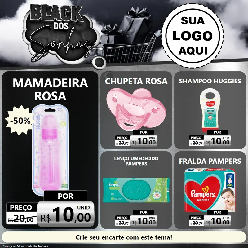 Modelo de Rede Social para Feed Facebook com o tema Black dos Sonhos para Bebês