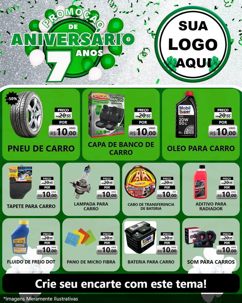 Modelo de Rede Social para Feed Instagram com o tema Promoção de Aniversário - 7 Anos para Auto peças