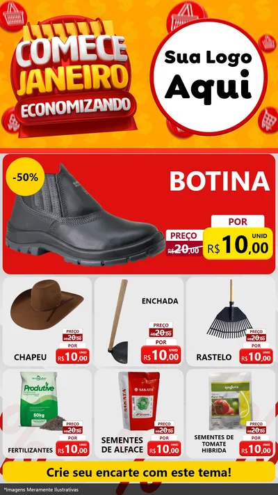 Modelo de Rede Social para Stories com o tema Comece Janeiro Economizando para Agropecuária