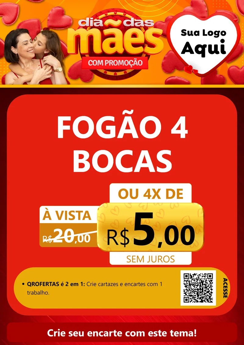 Modelo de Cartaz para Cartaz A4 Vertical com o tema Dia das Mães com Promoção para Móveis e Eletro