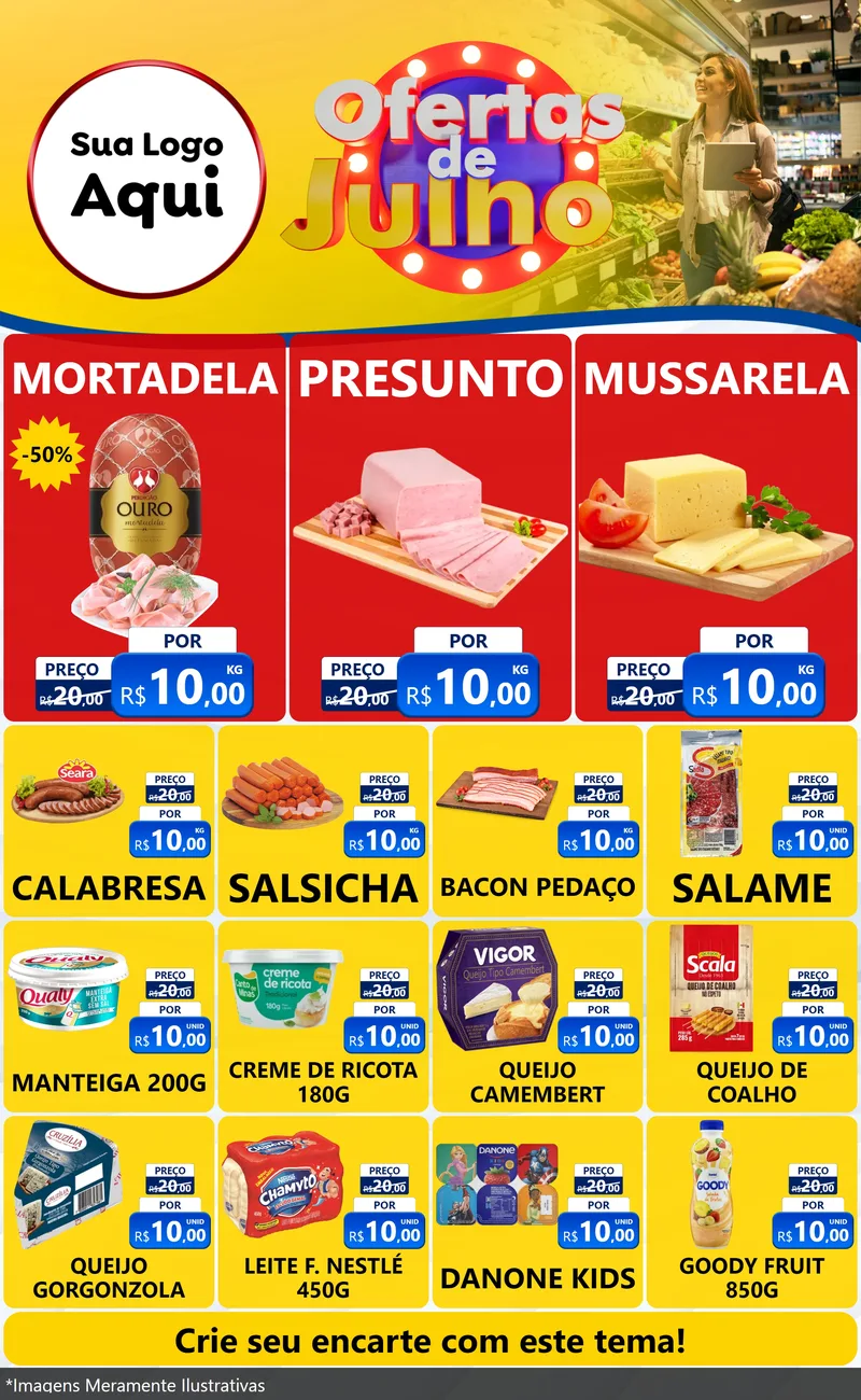 Modelo de Encarte para Encarte Grande com o tema Ofertas de Julho para Frios e Laticínios