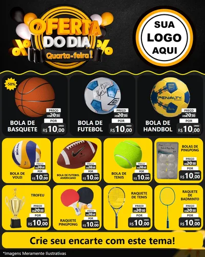 Modelo de Rede Social para Feed Instagram com o tema Oferta do Dia - Quarta Feira! para Artigos Esportivos
