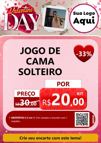 Modelo de Cartaz para Cartaz A4 Vertical com o tema Valentine's Day para Cama, Mesa e Banho