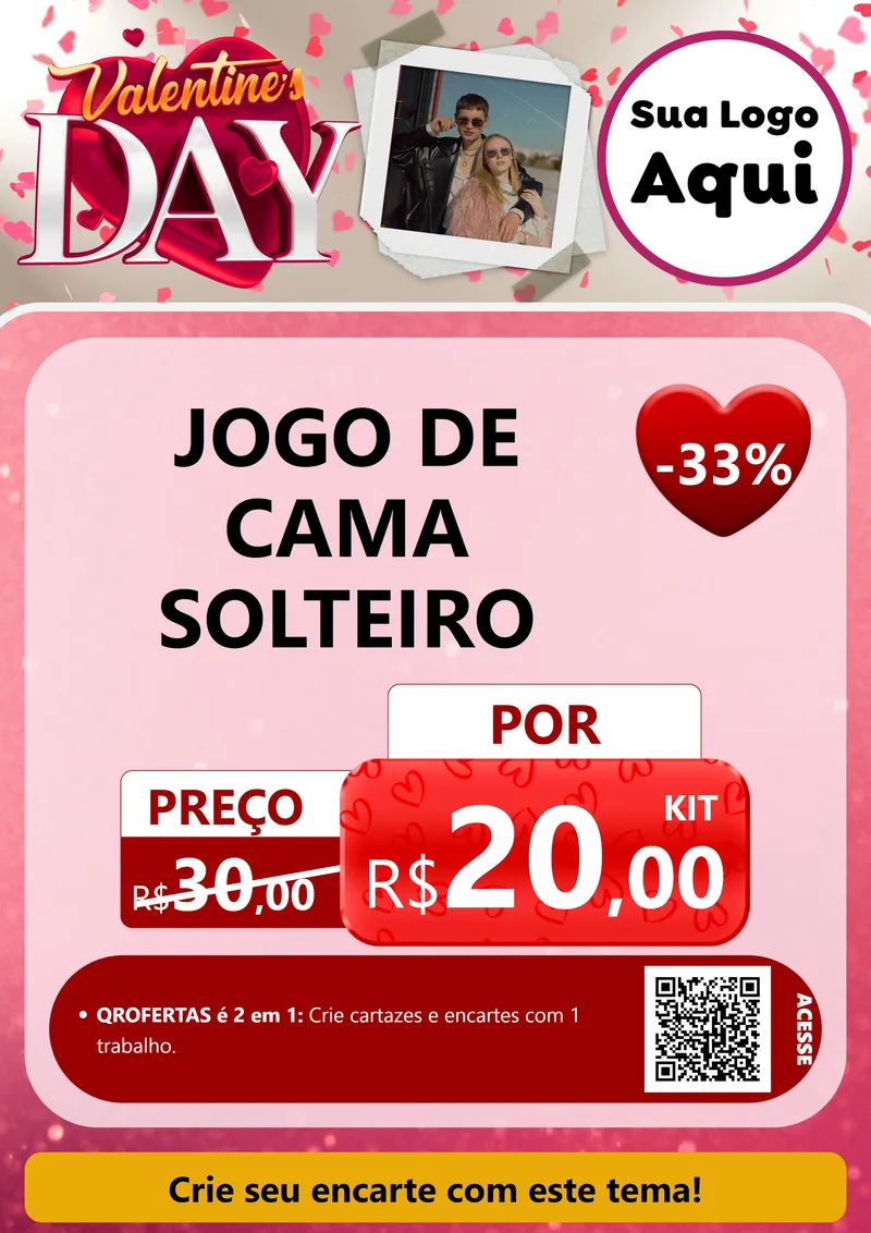 Modelo de Cartaz para Cartaz A4 Vertical com o tema Valentine's Day para Cama, Mesa e Banho