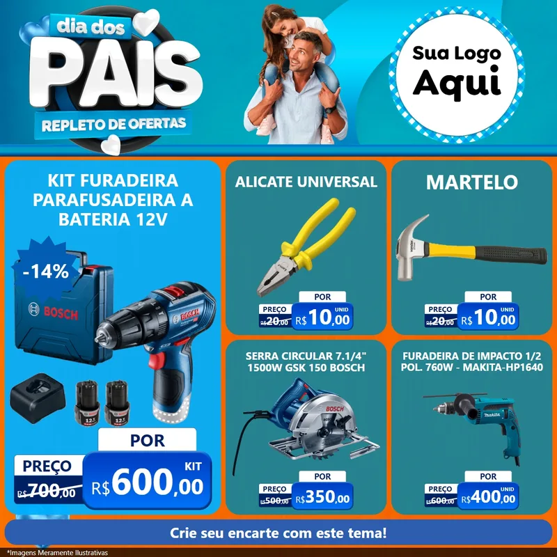 Modelo de Rede Social para Feed Facebook com o tema Dia Dos Pais Repleto de Ofertas para Maquinas e Ferramentas