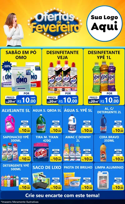 Modelo de Encarte para Encarte Grande com o tema Ofertas de Fevereiro para Produtos de Limpeza