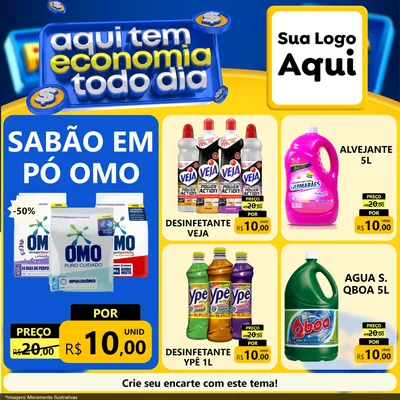 Modelo de Rede Social para Feed Facebook com o tema Aqui Tem Economia Todo Dia para Produtos de Limpeza