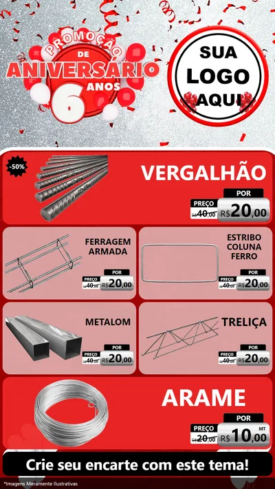Modelo de TV para TV Vertical com o tema Promoção de Aniversário - 6 Anos para Ferragens