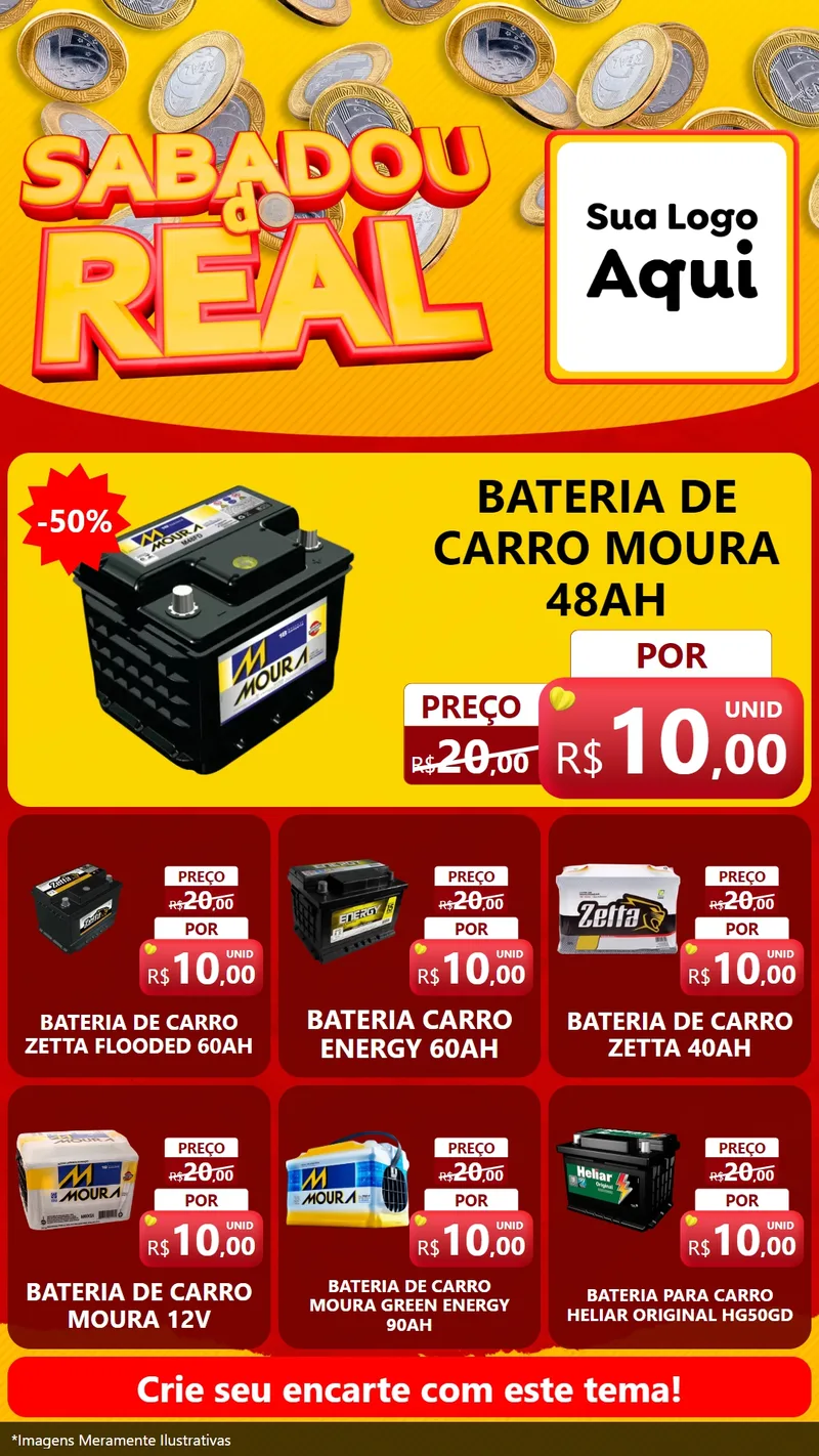Modelo de Rede Social para Stories com o tema Sabadou do Real para Baterias Elétricas