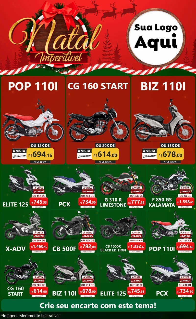 Modelo de Encarte para Encarte Grande com o tema Natal Imperdível para Concessionaria de Motos