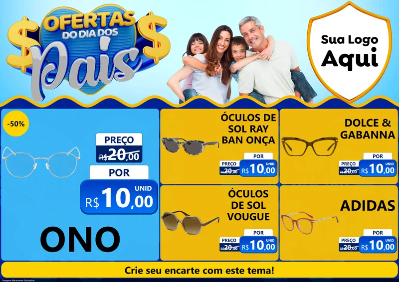 Modelo de Encarte para Encarte A4 Horizontal com o tema Ofertas do Dia dos Pais para Óticas