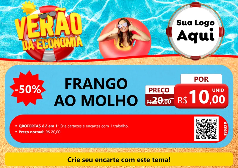 Modelo de Cartaz para Cartaz A4 Horizontal com o tema Verão da Economia para Restaurante