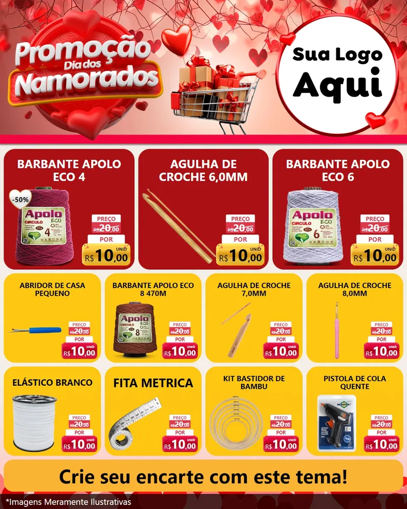 Modelo de Rede Social para Feed Instagram com o tema Promoção Dia dos Namorados para Armarinho e Aviamentos