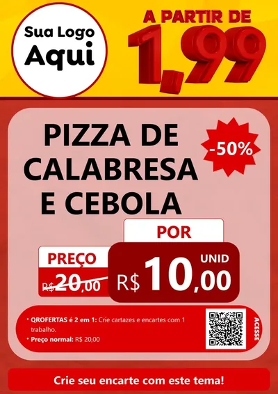 Modelo de Cartaz para Cartaz A4 Vertical com o tema A Partir de Um e Noventa e Nove - 1,99 para Pizzaria