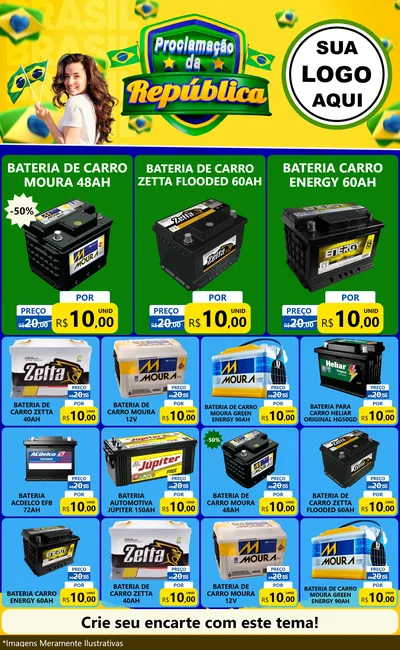 Modelo de Encarte para Encarte Grande com o tema Proclamação da República para Baterias Elétricas
