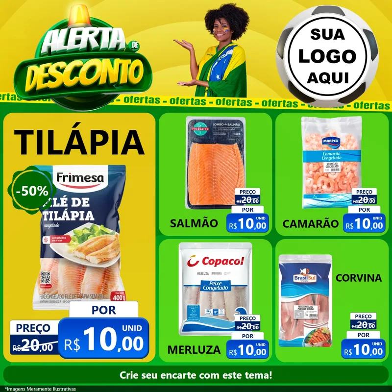Modelo de Rede Social para Feed Facebook com o tema Alerta de Desconto para Peixaria