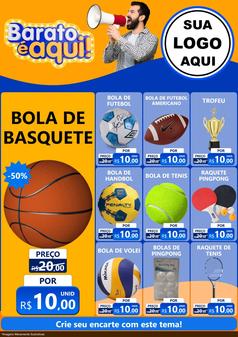 Modelo de Encarte para Encarte A4 Vertical com o tema Barato é aqui para Artigos Esportivos