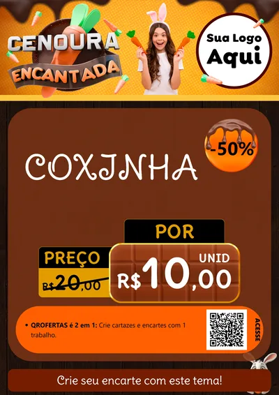 Modelo de Cartaz para Cartaz A4 Vertical com o tema Cenoura Encantada - Páscoa para Salgadaria