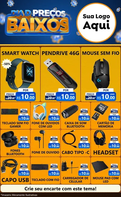 Modelo de Encarte para Encarte Grande com o tema Dia D Preço Baixo para Informática