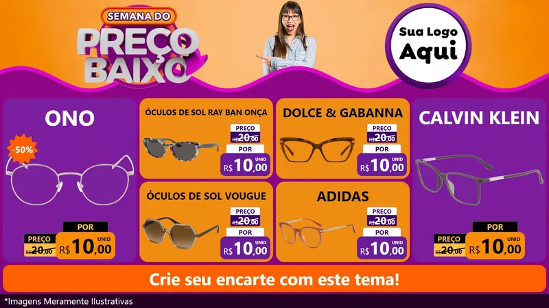 Modelo de TV para TV Horizontal com o tema Semana do Preço Baixo para Óticas