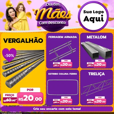 Modelo de Rede Social para Feed Facebook com o tema Dia das Mães com Desconto para Ferragens