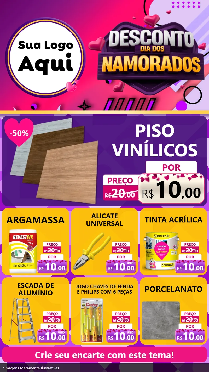 Modelo de Rede Social para Stories com o tema Desconto Dia dos Namorados para Material para Construção