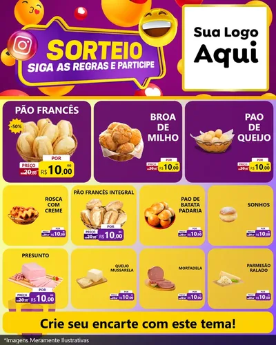 Modelo de Rede Social para Feed Instagram com o tema Sorteio para Padaria